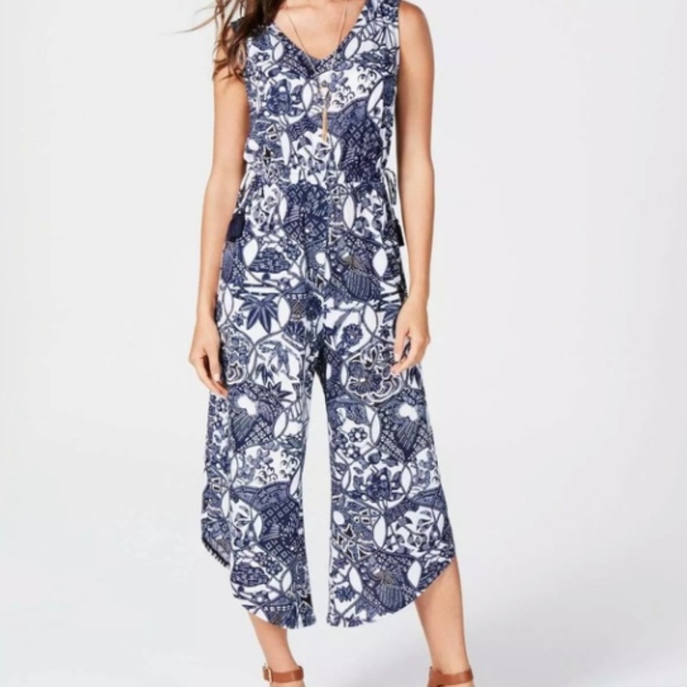 Style & Co floral‎ Cropped Elastic Waist Romper Sz M